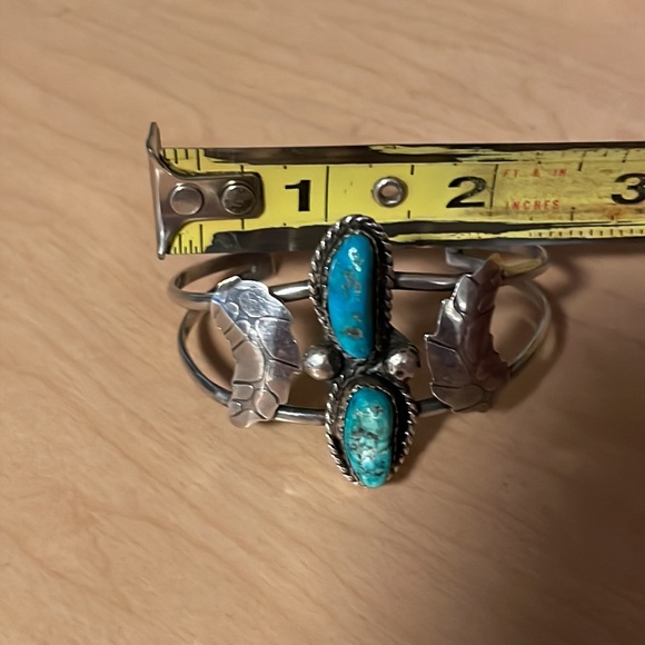 Old Pawn Large Two Turquoise Stone Sterling Cuff Beautiful! - Picture 6 of 11